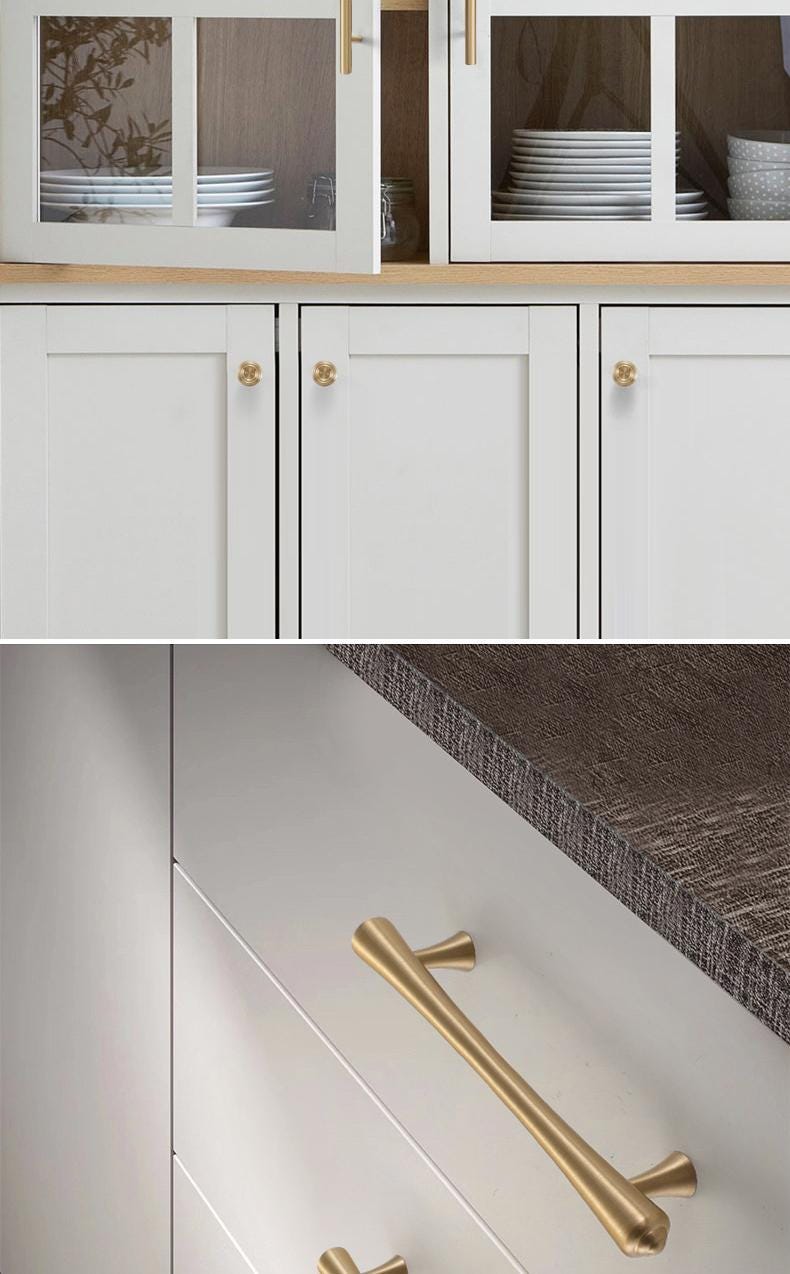 Modern Gold Solid Brass Cabinet Knobs Pulls Scandinavian Minimalist Vintage Style Drawer Handles Kitchen Dresser Wardrobe Closet Home Decor