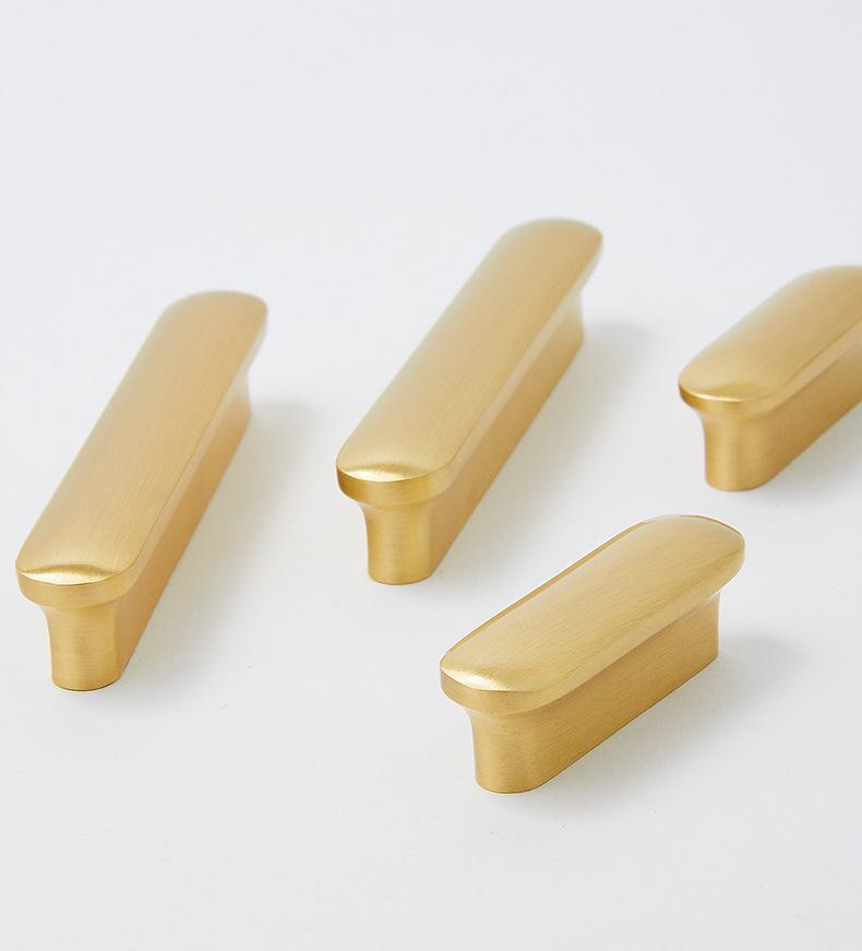 Minimalist Brushed Gold Solid Brass Cabinet Pulls Modern Sleek Drawer Handles Kitchen Closet Dresser Furniture Renovation