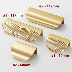 Solid Brass Leaf Cabinet Pulls & Knobs - Gold Finish for Cabinets - #1 - 117mm / 1pc