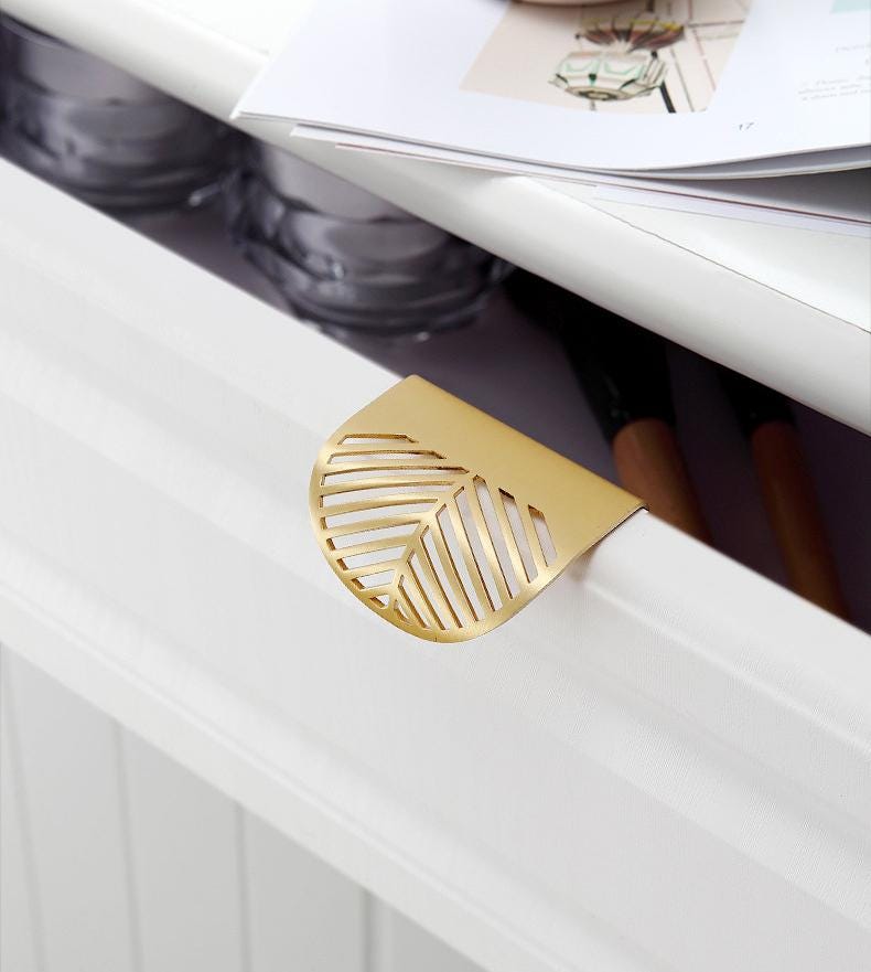 Modern Solid Brass Drawer Pulls Art Deco Minimalist Cutout Cabinet Handles Gold Half Moon Leaf Kitchen Bathroom Cupboard Bedroom Dresser
