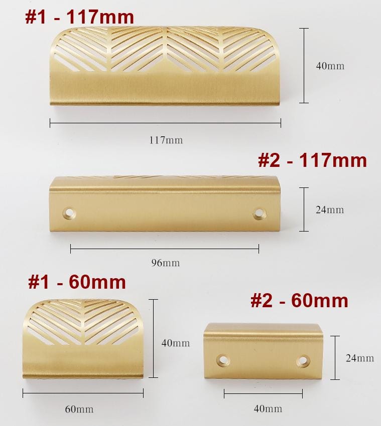 Solid Brass Leaf Cabinet Pulls & Knobs - Gold Finish for Cabinets - #2 - 60mm / 1pc