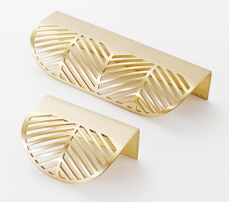 Modern Solid Brass Drawer Pulls Art Deco Minimalist Cutout Cabinet Handles Gold Half Moon Leaf Kitchen Bathroom Cupboard Bedroom Dresser