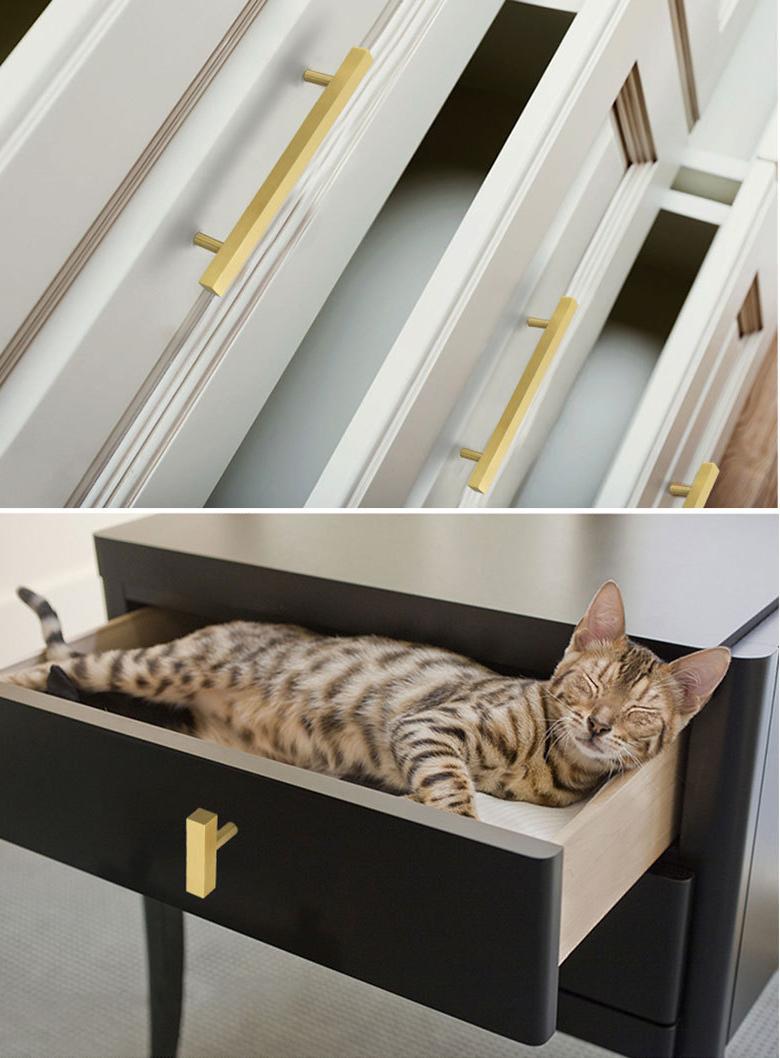 Modern Gold Solid Brass Cabinet Handles Knobs Set Minimalist Brass Pulls Kitchen Drawer Wardrobe Furniture Loft Style