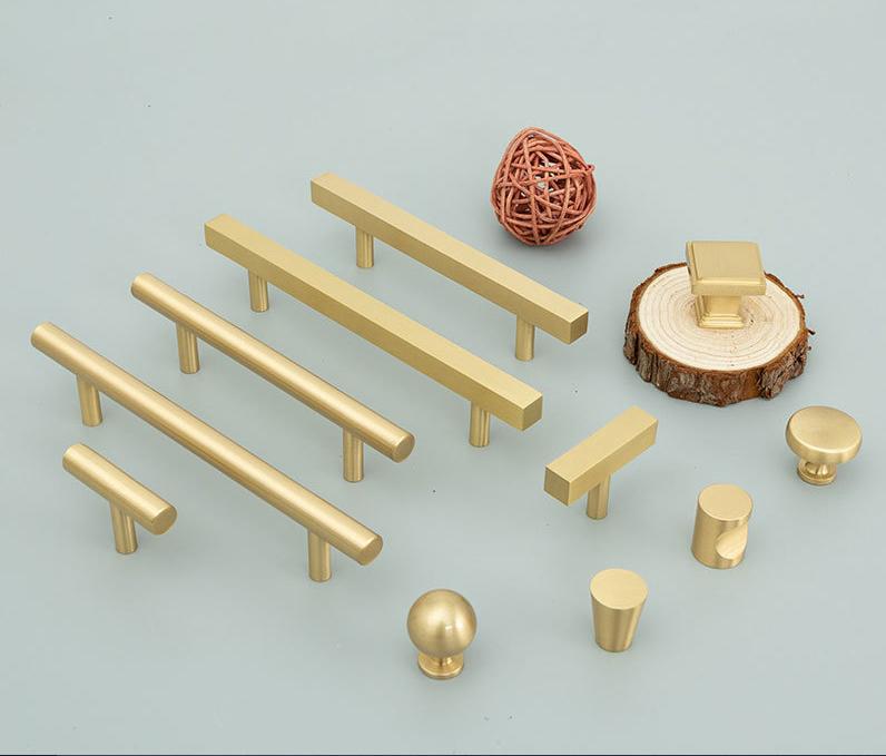 Modern Gold Solid Brass Cabinet Handles Knobs Set Minimalist Brass Pulls Kitchen Drawer Wardrobe Furniture Loft Style
