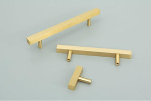 Solid Brass Minimalist Cabinet Pulls & Knobs - Matte Gold Finish - #7 T-Shape / 1pc