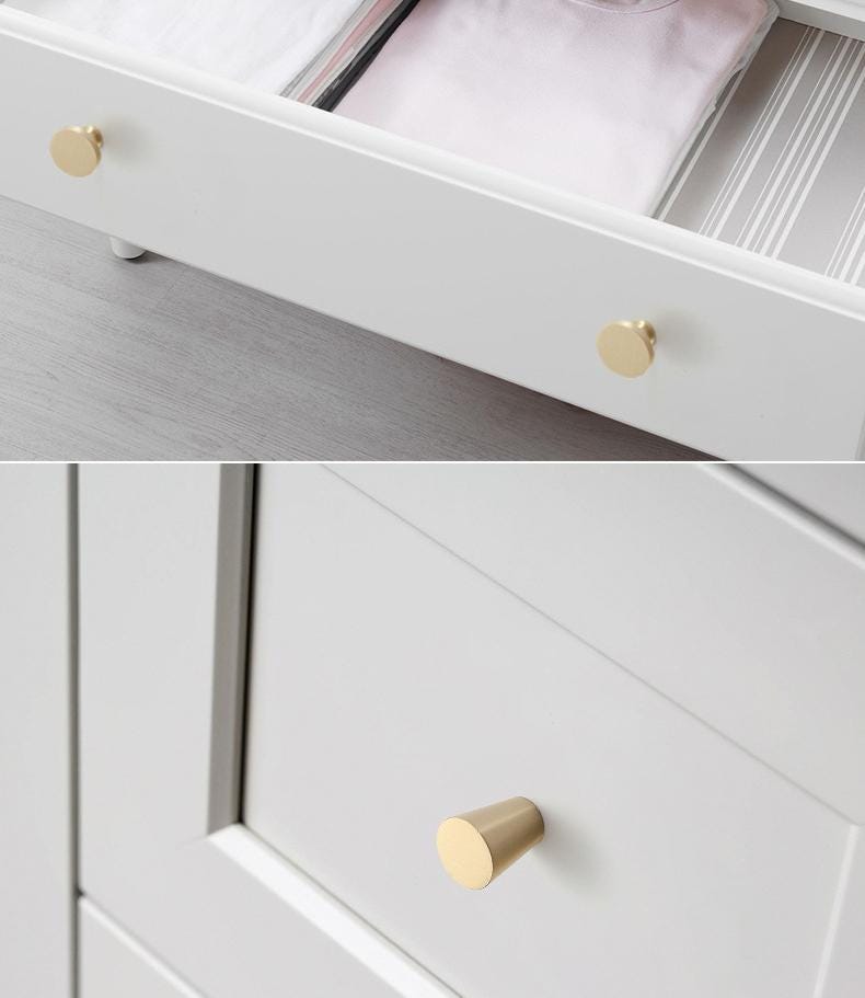 Minimalist Brushed Gold Solid Brass Cabinet Knobs Modern Solid Brass Drawer Pulls Round Conical Mushroom Shapes Any Interior Style