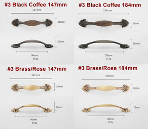 Solid Brass Floral Cabinet Pulls & Knobs - Black Finish Hardware - #1 Black Coffee / 1pc