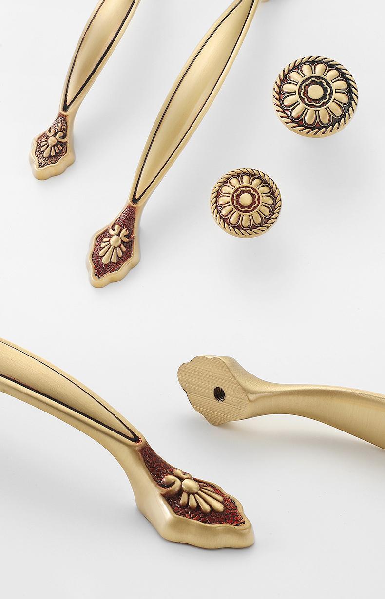 Vintage Gold Cabinet Drawer Pulls Knobs Baroque Floral Design Solid Brass Antique Bronze Handles Classic Furniture Kitchen Wardrobe Décor