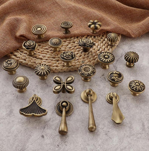 Solid Brass Floral Cabinet Pulls & Knobs - Art Deco Hardware - #9 - 27mm / 1pc