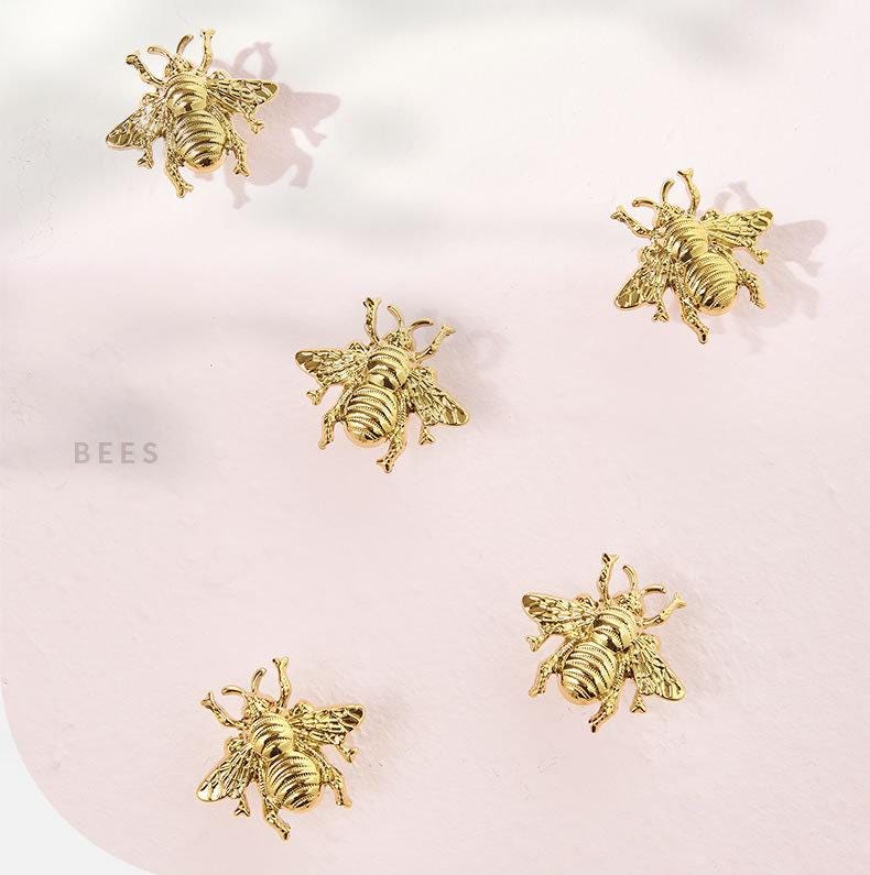 Gold Bee Solid Brass Drawer Knobs Cute Insect Cabinet Handles Kids Room Nursery Nature-Inspired Furniture Decor