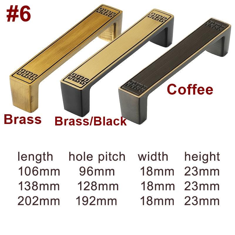 Oriental Style Solid Brass Cabinet Handles Knobs Chinese Pattern Brass Drawer Pulls Gold Black Kitchen Furniture Decor