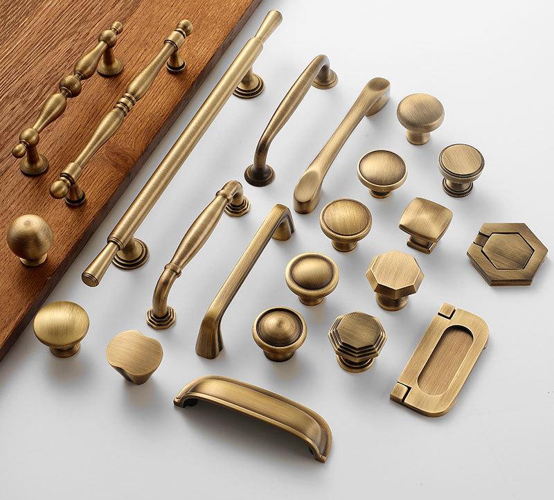 Antique Brass Cabinet Handles Aged Solid Brass Classic Vintage Drawer Bin Cups Pulls Knobs Patina Rustic Colonial Traditional Furniture