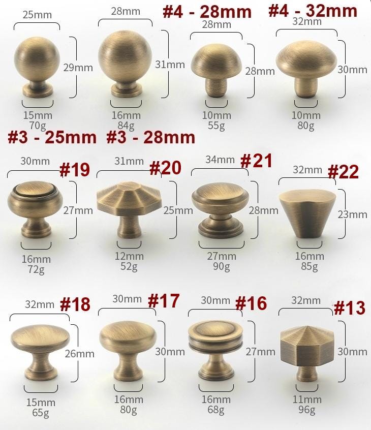 Solid Brass Vintage Cabinet Pulls & Knobs - Gold Finish Hardware - #3 - 28mm / 1pc