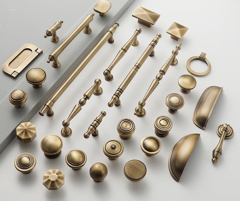 Aged Solid Brass Drawer Pulls Knobs Bin Cups Antique Bronze Cabinet Handles Vintage Style Classic Rustic Colonial Furniture Patina Finish