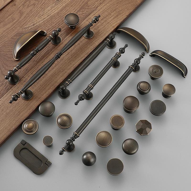 Aged Solid Brass Cabinet Bin Cups Pulls Knobs Vintage Style Antique Bronze Handles Kitchen Drawer Classic Colonial Design Patina Finish