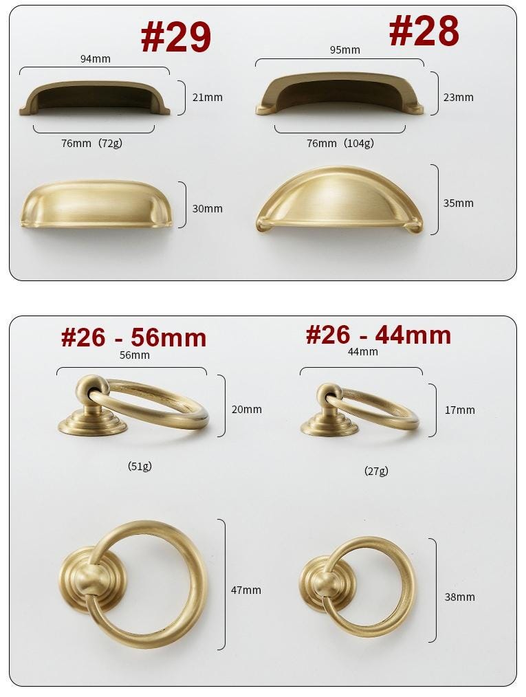 Mid-Century Vintage Drawer Bin Cup Pulls Knobs Solid Brass Classic Industrial Style Gold Cabinet Handles Kitchen Dresser Wardrobe Renovation