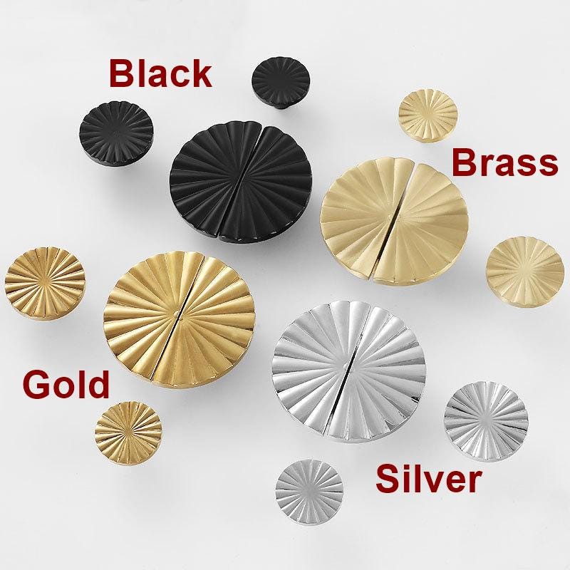 Modern Art Deco Solid Brass Cabinet Knobs Sunburst Round Drawer Pulls Gold Black Silver Dresser Kitchen Furniture Upgrade