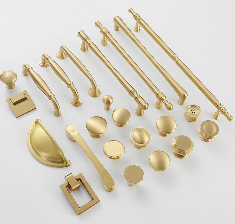 Matte Gold Cabinet Knobs & Pulls Solid Brass Modern Neo-Classic Handles Kitchen Cupboard Dresser Wardrobe Closet Bathroom Luxury Home Decor