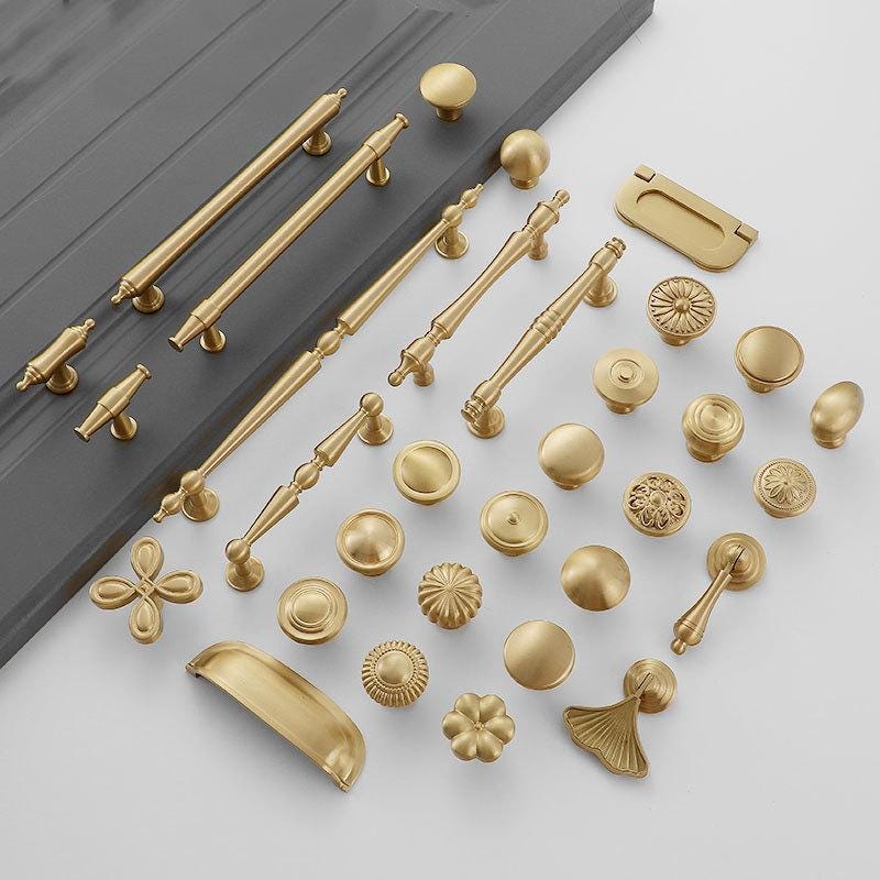 Gold Vintage Cabinet Pulls Bin Cups Knobs Set Satin Solid Brass Handles Decorative Vintage Knobs for Kitchen Drawers Dressers Cabinet Doors