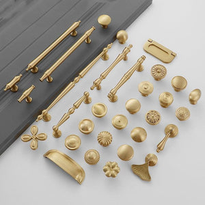 Solid Brass Floral Cabinet Cup Pulls - Gold Finish for Wardrobes - #1 / 1pc
