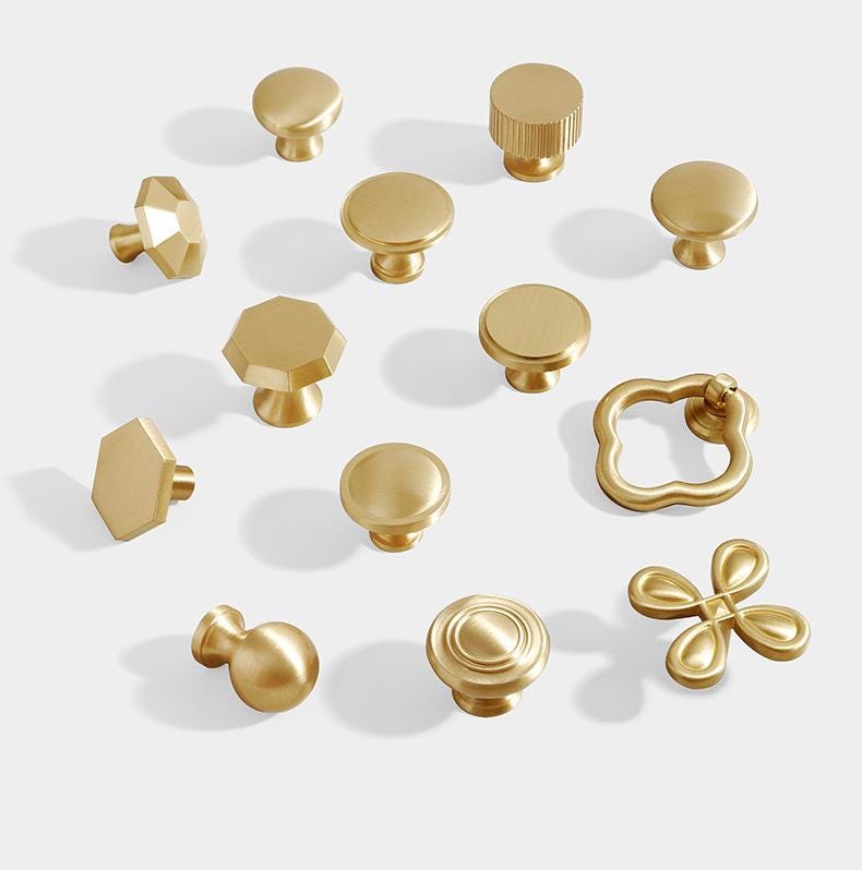 Brushed Solid Brass Handles Knobs Cupboard Kitchen Cup Drawer Bin Pulls Cabinet Door Furniture Decor Hardware Wholesale Bulk