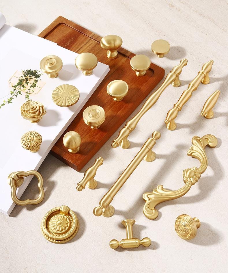 Brushed Solid Brass Handles Knobs Cupboard Kitchen Cup Drawer Bin Pulls Cabinet Door Furniture Decor Hardware Wholesale Bulk