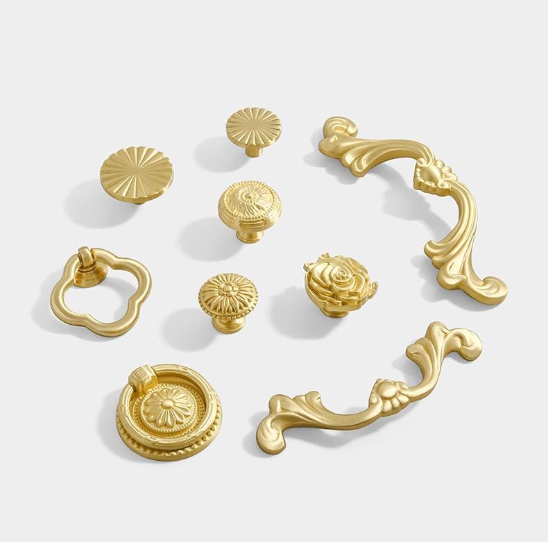 Brushed Solid Brass Handles Knobs Cupboard Kitchen Cup Drawer Bin Pulls Cabinet Door Furniture Decor Hardware Wholesale Bulk