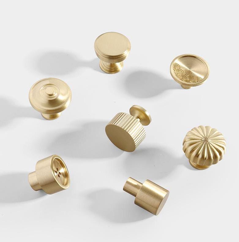 Brushed Solid Brass Handles Knobs Cupboard Kitchen Cup Drawer Bin Pulls Cabinet Door Furniture Decor Hardware Wholesale Bulk