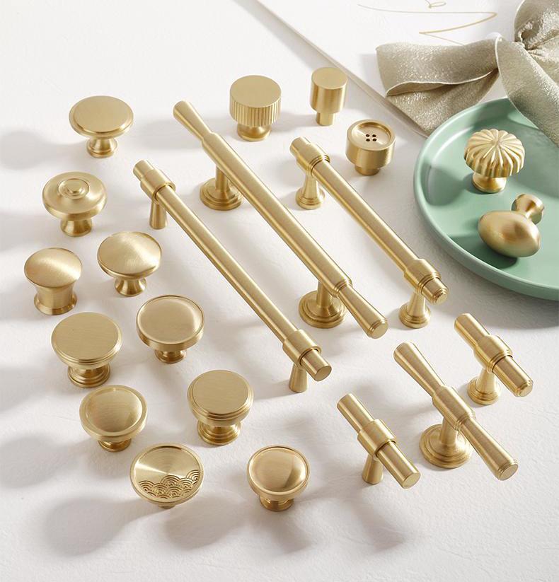 Brushed Solid Brass Handles Knobs Cupboard Kitchen Cup Drawer Bin Pulls Cabinet Door Furniture Decor Hardware Wholesale Bulk