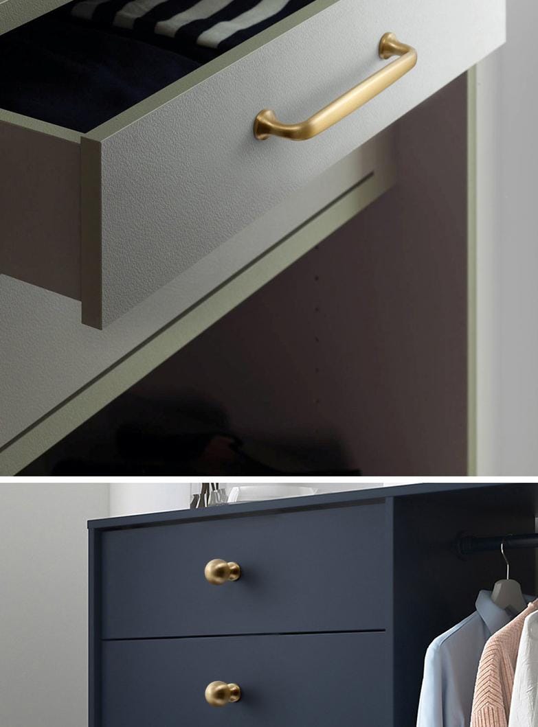Matte Gold Solid Brass Cabinet Handles Knobs Set Modern Minimalist Scandinavian Drawer Pulls Kitchen Dresser Bathroom Furniture Makeover