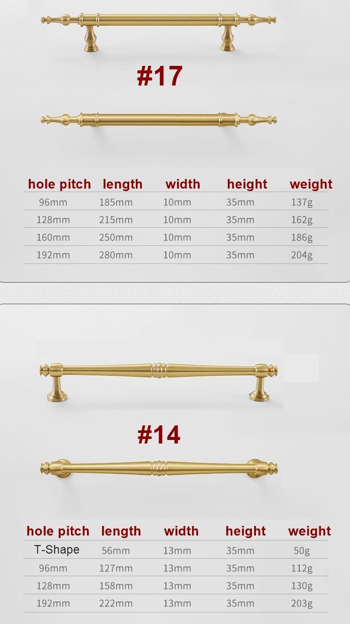 Brushed Gold Cabinet Knobs Pulls Solid Brass Classic Neo-Classical Drawer Handles Kitchen Cupboard Closet Dresser Elegant Home Interiors