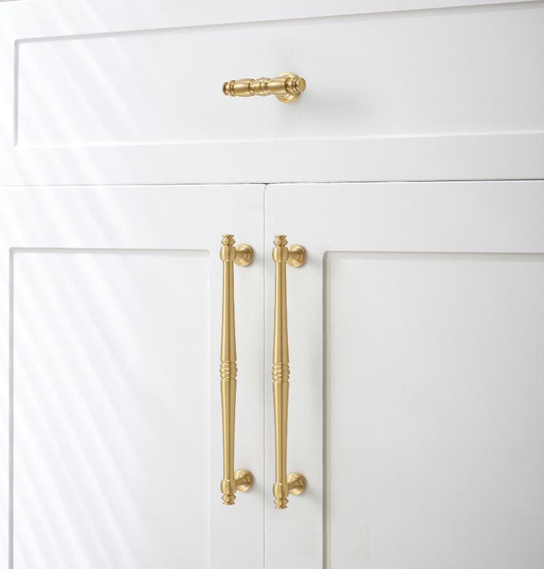 Brushed Gold Cabinet Knobs Pulls Solid Brass Classic Neo-Classical Drawer Handles Kitchen Cupboard Closet Dresser Elegant Home Interiors