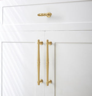 Solid Brass Fluted Cabinet Pulls & Knobs - Brushed Gold Finish - #5 / 1pc