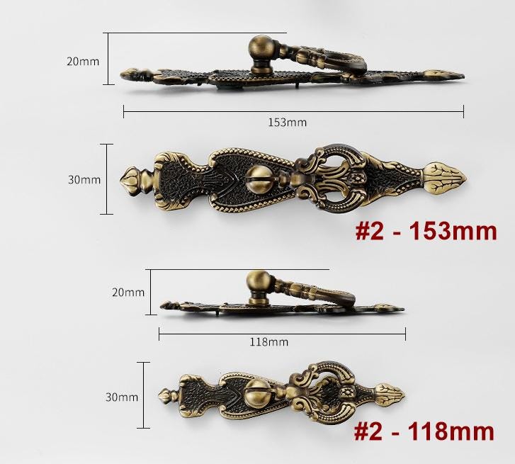 Vintage Baroque Solid Brass Cabinet Pulls Antique Gold Bronze Drop Handles Ornate Rosette Design Classic Retro Furniture