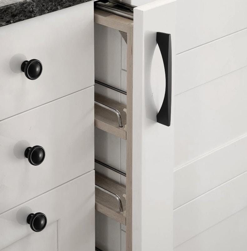Modern Matte Black Cabinet Handles Knobs Set Minimalist Solid Brass Drawer Pulls for Kitchen Bedroom Wardrobe Furniture Renovation Projects