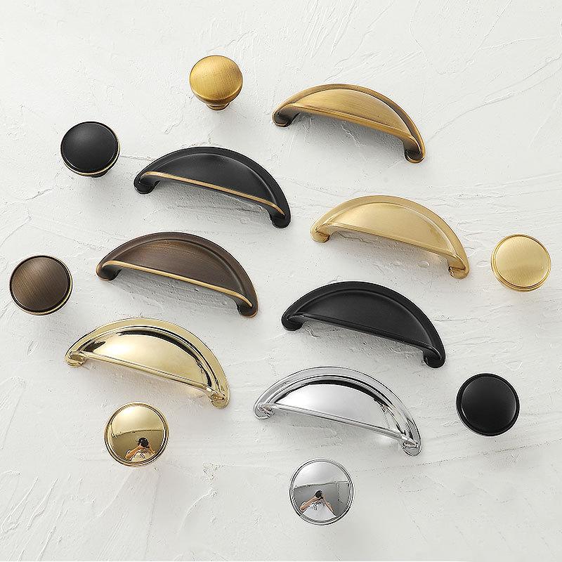 Vintage Rustic Modern Cup Drawer Pulls Knobs Set Half Moon Kitchen Cabinet Handles Black Chrome Gold Solid Brass Dresser Cupboards Furniture
