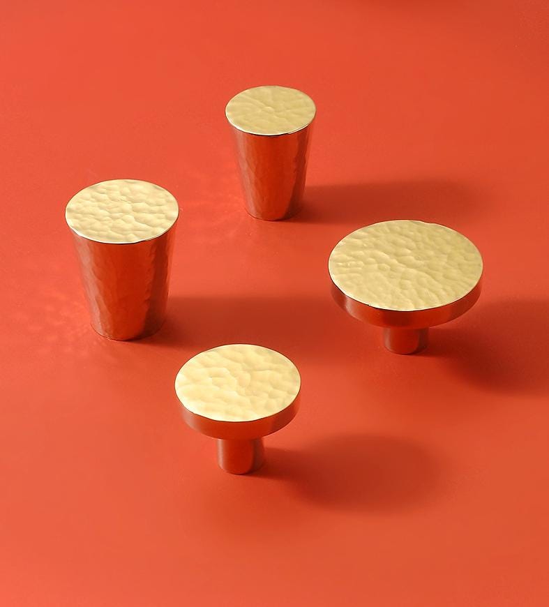 Gold Hammered Solid Brass Cabinet Knobs Modern Geometric Drawer Pulls Kitchen Closet Dresser Textured Brass Finish