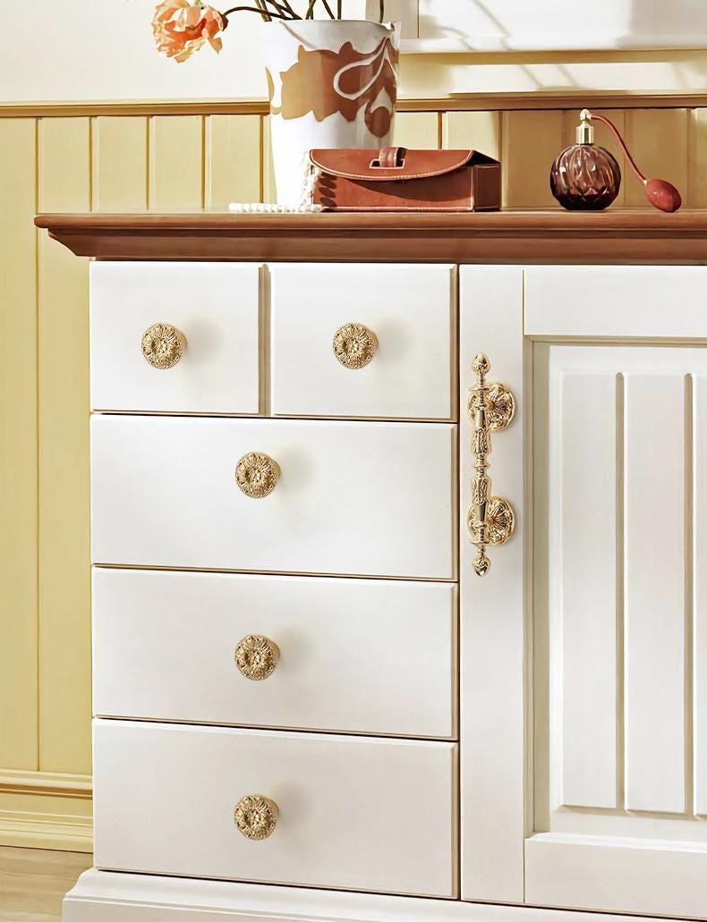 Floral Solid Brass Cabinet Knobs Vintage Flower Drawer Pulls Antique Brass Silver Decorative Handles Dresser Wardrobe Closet