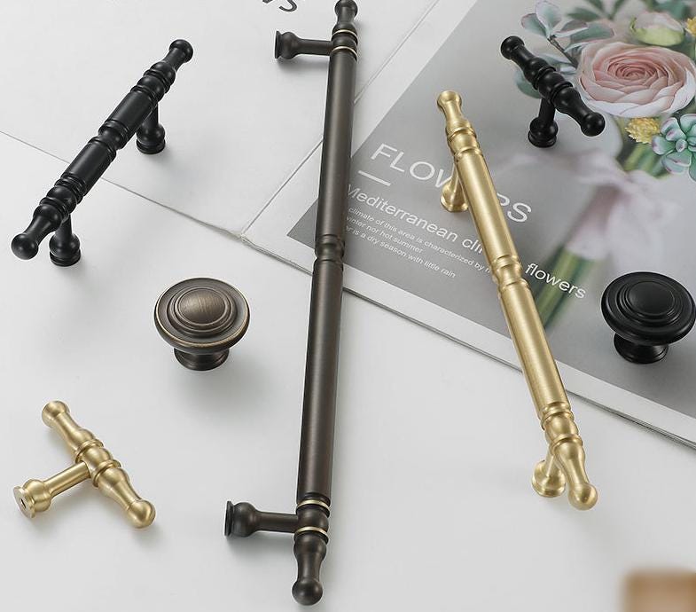 Solid Brass Vintage Cabinet Pulls & Knobs - Black Finish Hardware - #2 Black / 1pc