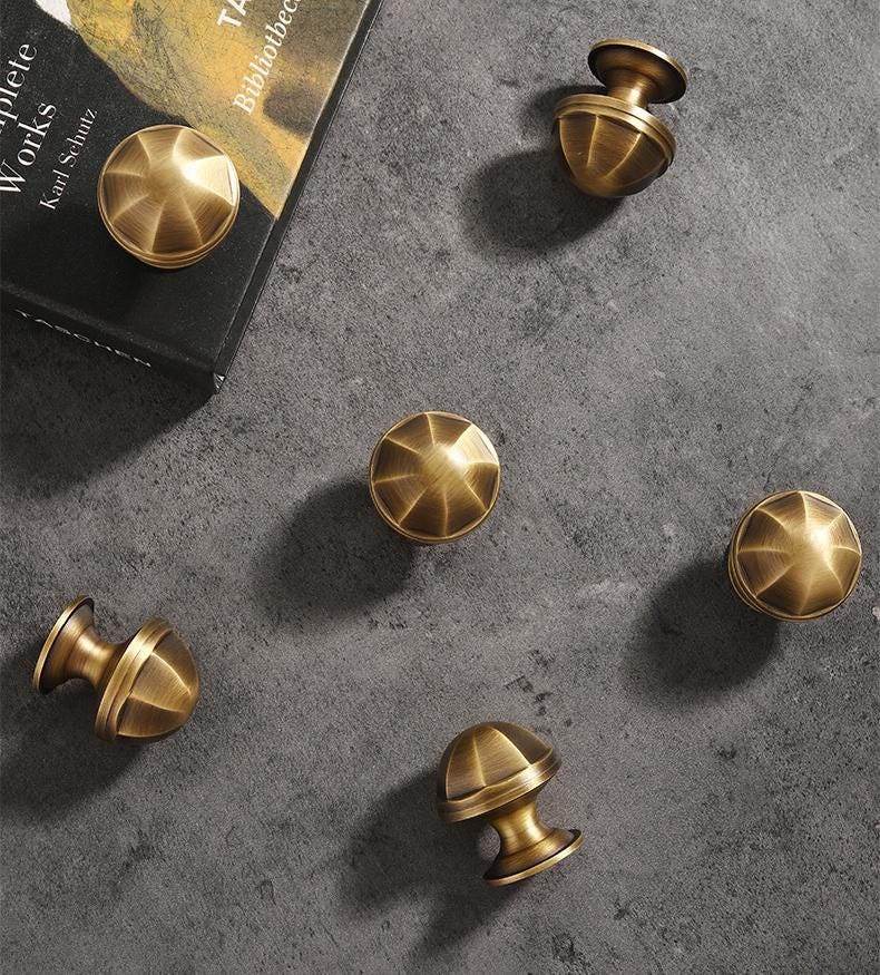 Aged Solid Brass Mushroom Drawer Knob 1 1/4" Antique Bronze Hardware For Unique Handmade Vintage Home Kitchen Bathroom Cabinet Dresser Decor