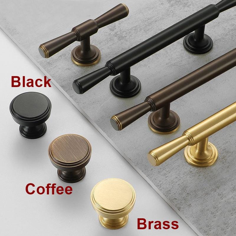 Modern Classic Solid Brass Cabinet Handles Knobs Set Bronze Black Gold Drawer Pulls Kitchen Wardrobe Dresser