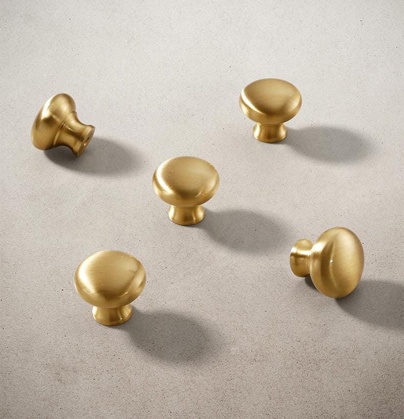 Brushed Solid Brass Mushroom Drawer Knob 1" 1 1/8" 1 1/4" Hardware For Unique Handmade Vintage Home Kitchen Bathroom Cabinet Dresser Decor