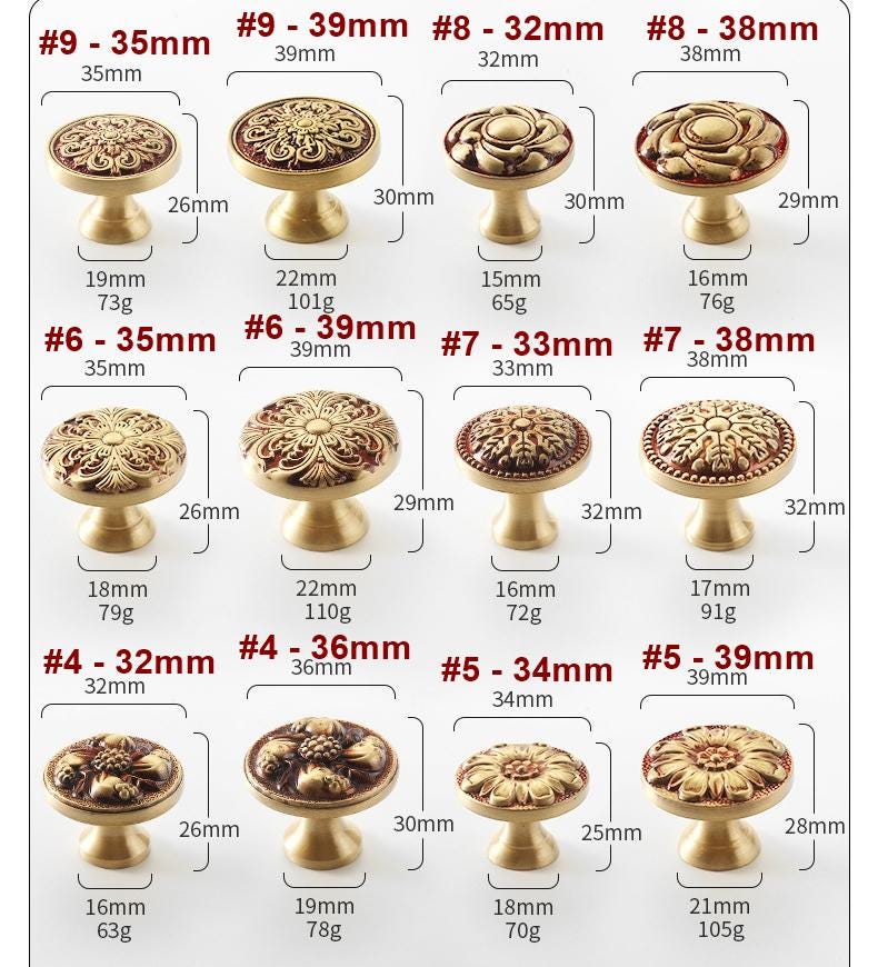 Vintage Antique Solid Brass Drawer Pulls and Cabinet Knobs Baroque Floral Handles Classic Retro Furniture Restoration