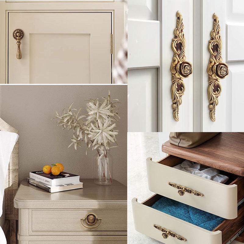 Vintage Antique Solid Brass Drawer Pulls and Cabinet Knobs Baroque Floral Handles Classic Retro Furniture Restoration