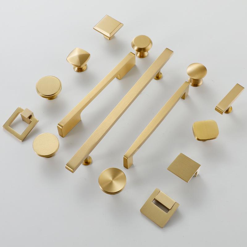Matte Gold Solid Brass Cabinet Pulls and Knobs Minimalist Scandinavian Modern Handles Drawers Kitchen Bathroom Cabinets Dressers Wardrobes