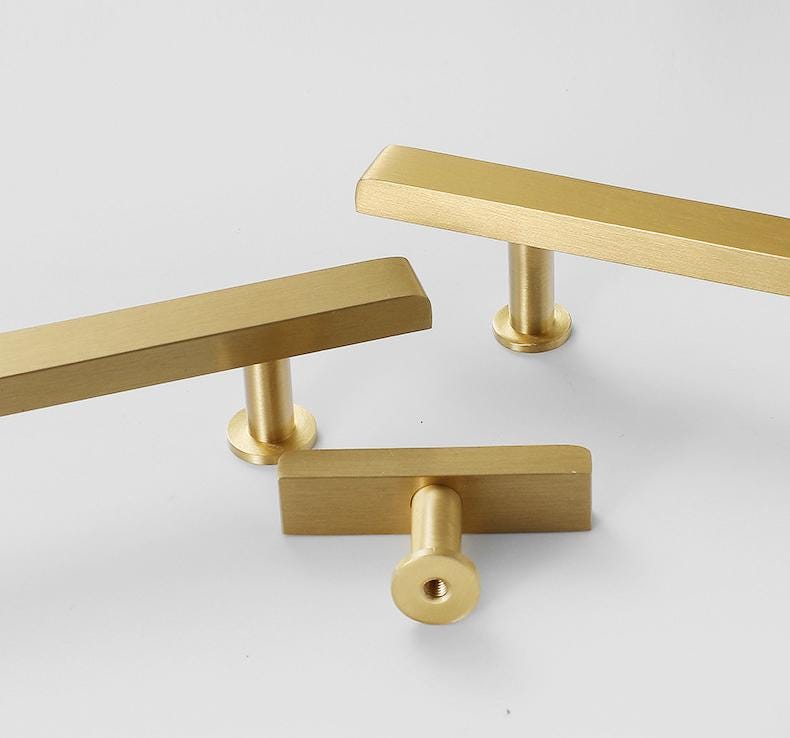 Matte Gold Solid Brass Cabinet Pulls and Knobs Minimalist Scandinavian Modern Handles Drawers Kitchen Bathroom Cabinets Dressers Wardrobes