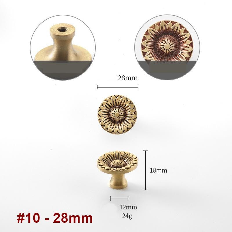 Solid Brass Floral Cabinet Pulls & Knobs - Gold Finish for Cabinets - #2 - 25mm / 1pc