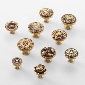 Solid Brass Floral Cabinet Pulls & Knobs - Gold Finish for Cabinets - #4 - 32mm / 1pc