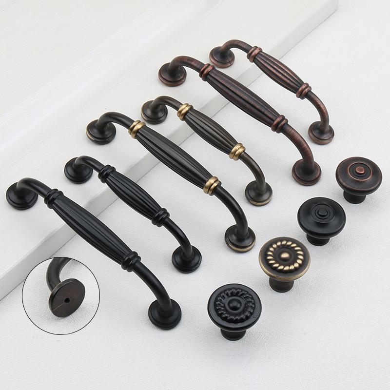 Vintage Cabinet Pulls Knobs Set Bronze Solid Brass Handles Kitchen Bedroom Dresser Rustic Country Farmhouse Classic Style Furniture