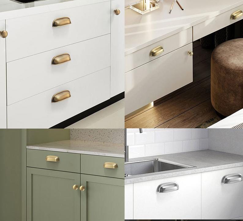 Cup Pulls Round Solid Brass Cabinet Knobs Vintage Modern Classic Kitchen Drawer Handles Gold Bronze Chrome Black